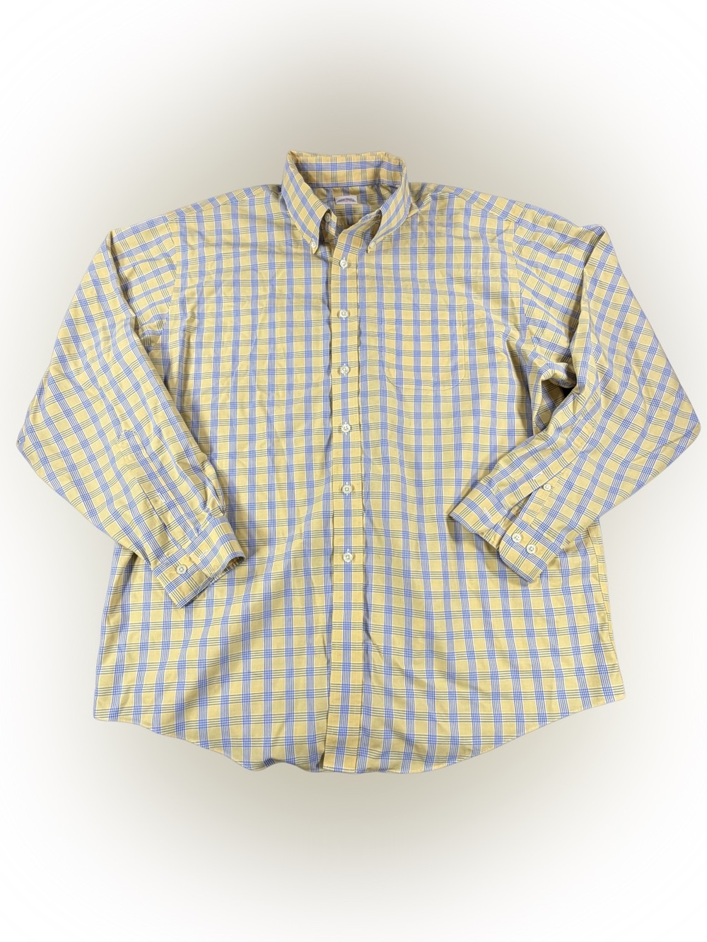 Men’s Brooks Brothers Yellow and Blue Plaid Button Down Shirt Size XL
